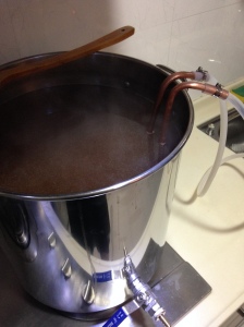 Chilling the wort with our new chiller. :)